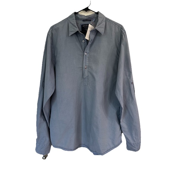 NWT‎ Mens GUESS Longsleeve 4 Button Dress Shirt Size Large Ranger Blue - Picture 1 of 9
